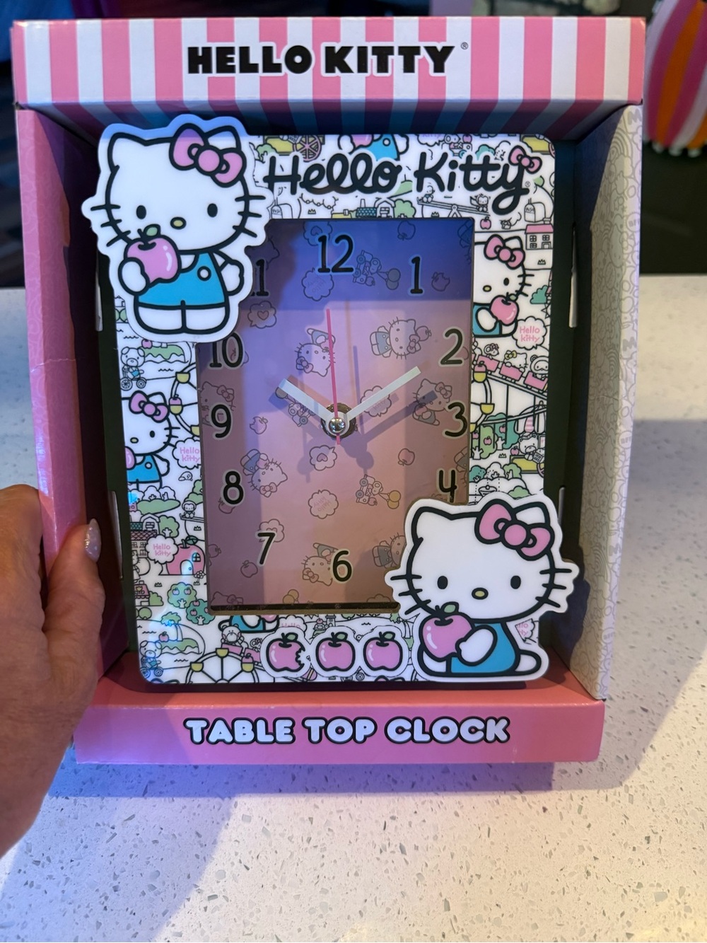 Hello Kitty Pink White Blue Table Top Clock
